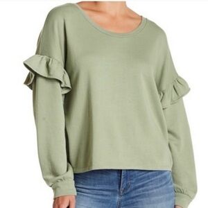 Lucky Brand Green Ruffle Long Sleeve Sweater